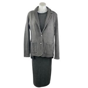 Lauren Ralph Lauren Gray Wool Cashmere Plaid Check Sweater Blazer Dress Set L
